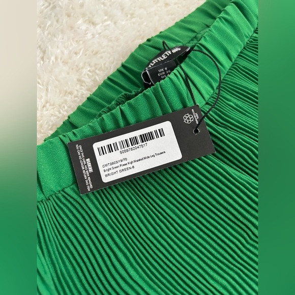 PLT bright green plisse high waisted wide leg trousers - Picture 2 of 2